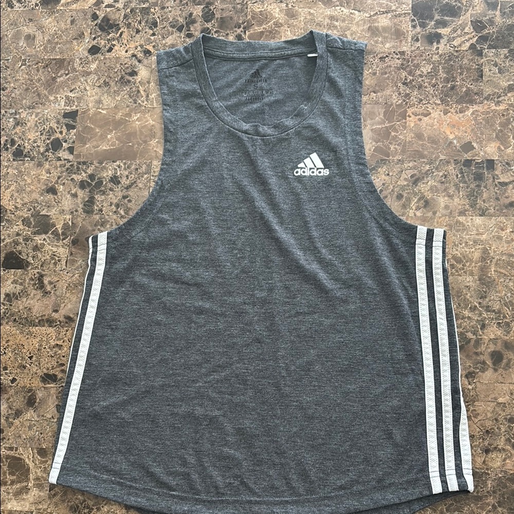 Adidas Charcoal Sleeveless Top with White Accents